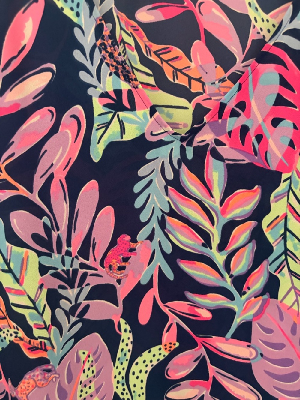 Lilly Pulitzer Navy Multicolor Tropical V-Neck Blouse - Picture 3 of 5